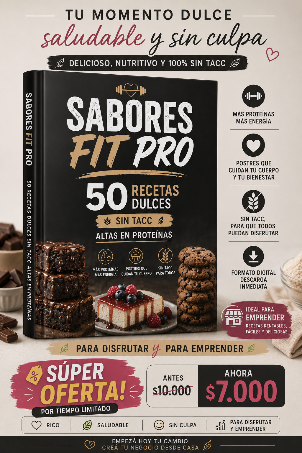 Sabores Fit Pro – 50 Recetas Dulces Sin TACC y Altas en Proteínas