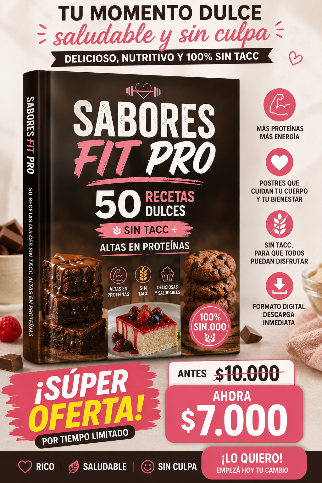 Sabores Fit Pro – 50 Recetas Dulces Sin TACC y Altas en Proteínas